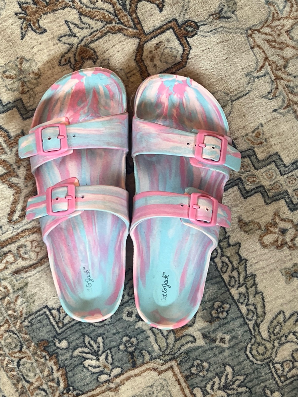 Kids Tie-Dye Style Double-Buckle Sandals - Pink & Blue